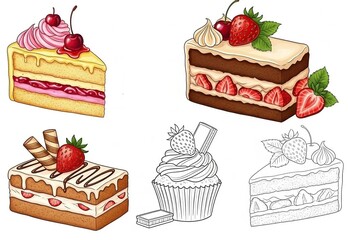 set of cakes various cakes, pieces of cake, confectionery