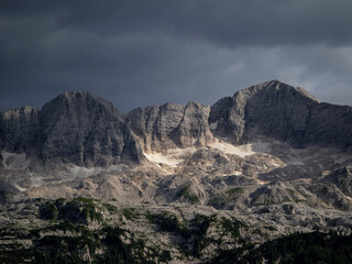 Mountain landscape with clouds. Italy, Julian Alps.