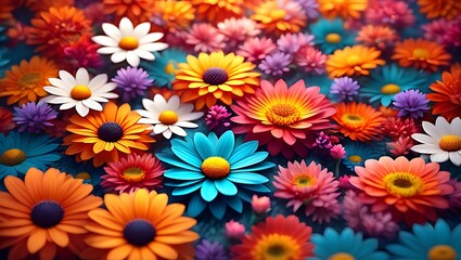 A vibrant display of colorful daisy flowers creates a beautiful and cheerful floral arrangement perfect for spring