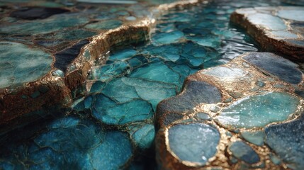 Luxurious Turquoise Stone Texture with Golden Accents, Perfect for Design