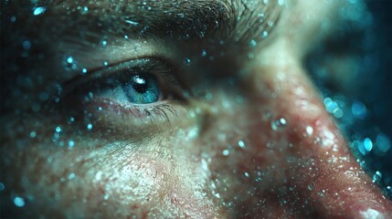 Close-up of a man's eye with blue reflections conveying emotion and depth