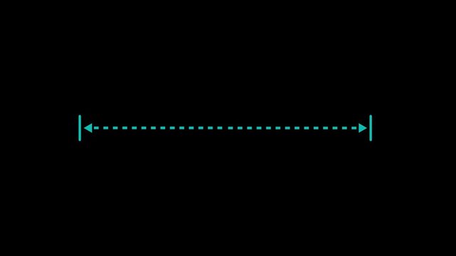 Measuring distance length dotted line animation, isolated on transparent on black background with alpha channel.