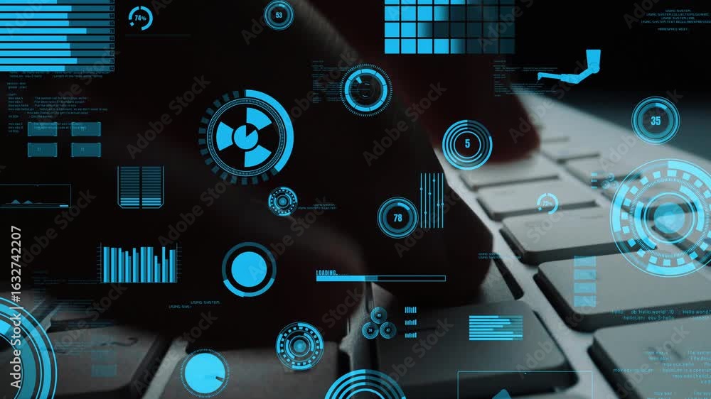 Aufkleber explore the intricate details of a person hands typing on a keyboard surrounded by futuristic digita