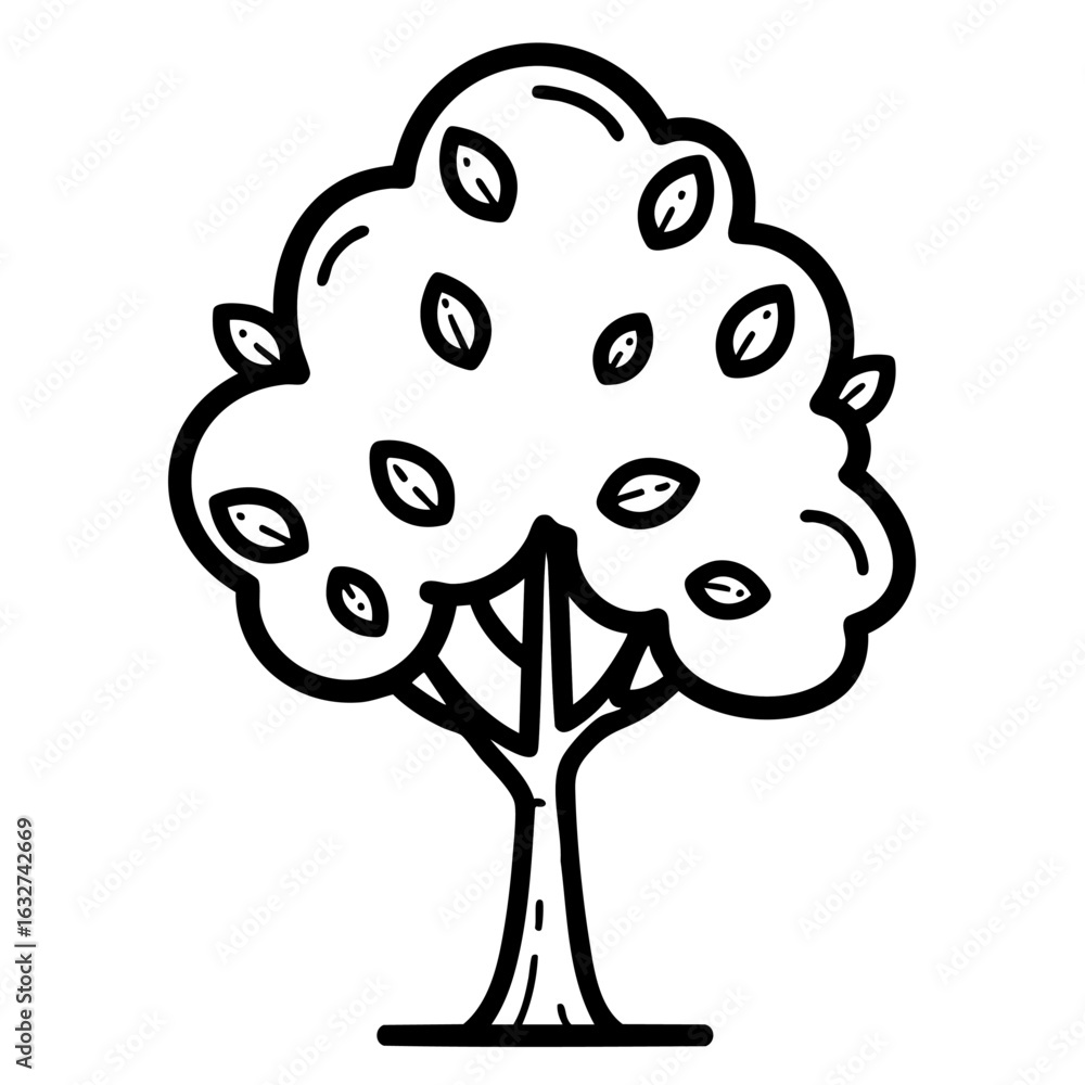 Aufkleber depiction of a simple tree in a line drawing on an isolated white background. simple tree illustrati