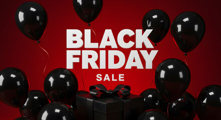 Black friday sale with balloons and gift box