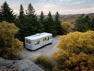 Luxury RV in Scenic Autumn Landscape: A Relaxing Getaway