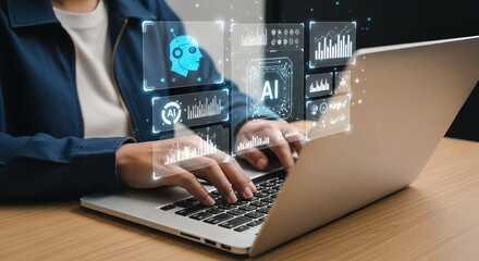 Global Digital Network Connection Concept with Laptop and Icons.