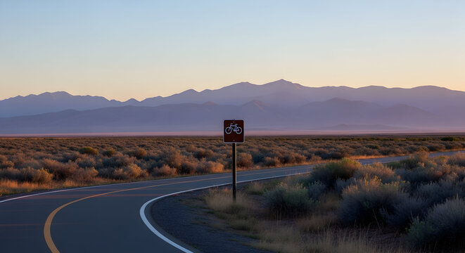 Early Morning Scenic Route for Bicyclists in Mountain Landscape