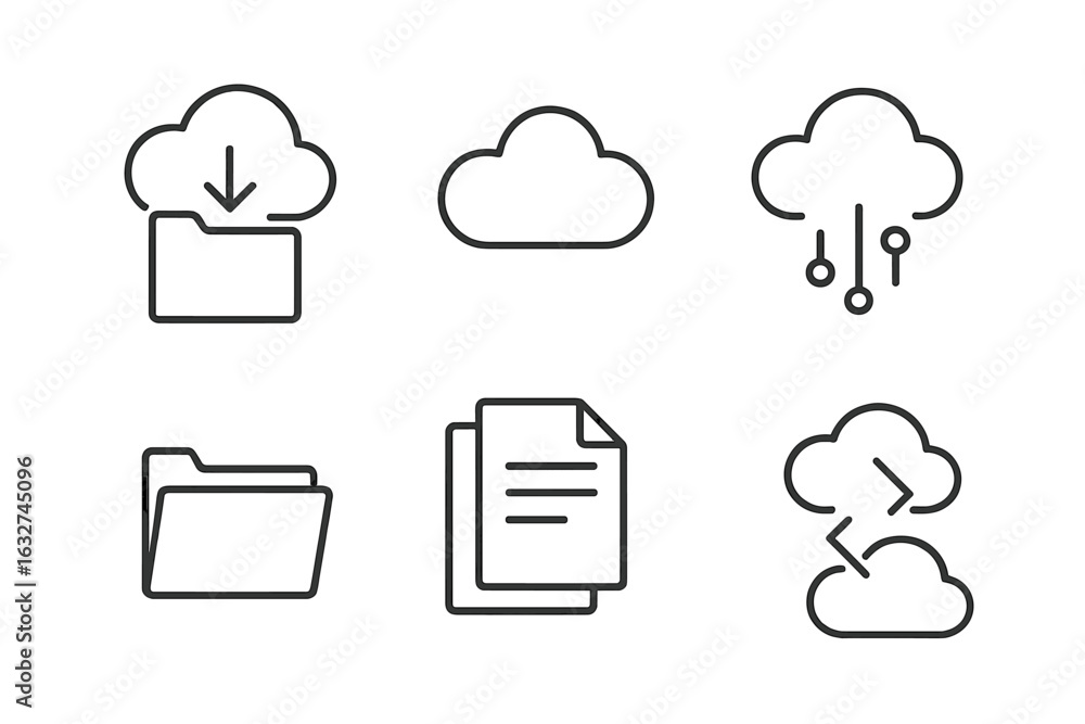 Poster vector icons of cloud storage and file management with minimalist design