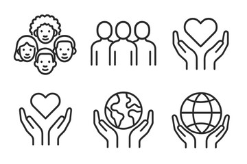 Family and community icons illustrating love, support, and global connection