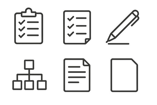 Checklist icons: clipboard, checkmarks, pen, document, flowchart, paper