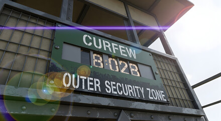 Fototapeta premium Exterior Military Tower With Curfew Display In A Security Zone Limit