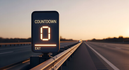 Final Exit Countdown Sign on an Open Highway during a Peaceful Sunset