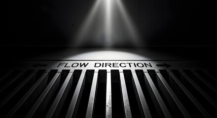Flow Direction Grate Under Spotlight In Dark Alleyway Leading To The Unknown