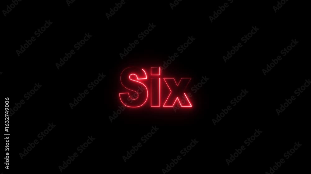 Poster red neon one-ten glowing on black background animated countdown number four digital display for adve