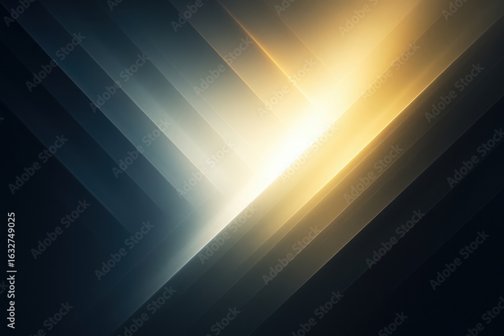 Poster abstract golden and blue light streaks creating a dynamic and energetic diagonal design on a dark ba