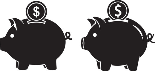 Vector art of two piggy banks with coins on top, isolated on white background