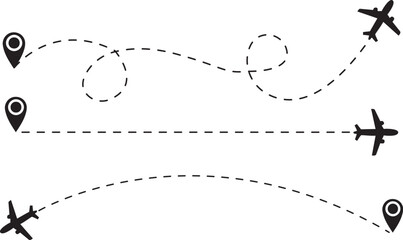 Airplane Flight Paths with Location Markers and Route Variations