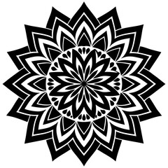 Vector art of intricate black and white mandala flower pattern isolated on white background, a decorative geometric ornamental design with symmetry and floral elements