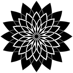 Vector art of geometric flower mandala pattern with repeating petals, isolated on white background