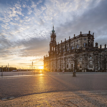 Dresden Cathedral at sunrise, Saxony, Germany