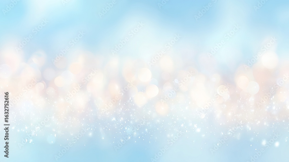 Poster soft blue background with sparkling bokeh lights creating a dreamy atmosphere, ideal for design proj