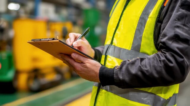 Technician reviewing safety checklists on a clipboard before initiating charge assembly emphasizing thorough procedural preparation.