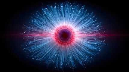 Abstract artificial intelligence technology visualization, showcasing a radial burst of luminous light particles against a dark background