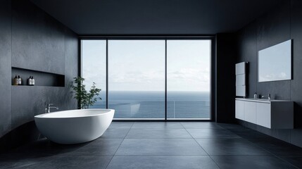 Modern bathroom with ocean view