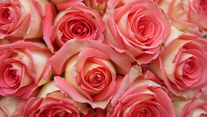 Obraz premium A beautiful bouquet of pink and white roses creates a soft and romantic floral background for any occasion