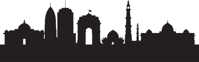 Delhi Skyline Silhouette Vector Illustration A Captivating Cityscape of India's Historic Capital