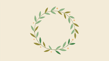 Obraz premium Simple minimalist floral wreath illustration featuring leaves and small decorative circular elements