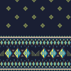 Seamless Ethnic Geometric Pattern with Diamond Motif – Vivid Blue and Yellow Tribal Textile Design.
