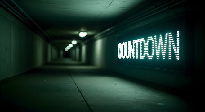 Illuminated Countdown Sign In Dark Tunnel Foreshadowing Impending Event