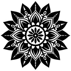 black and white floral ornament design on white background