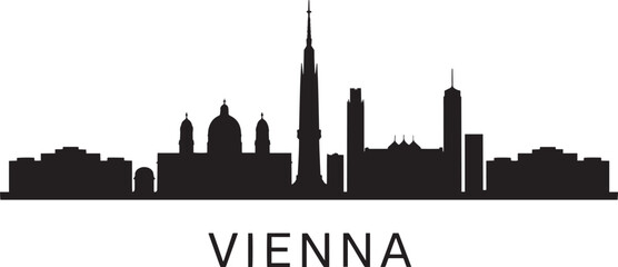Fototapeta premium Detailed Silhouette of Vienna Austria Skyline Vector Illustration with City Name Below Design