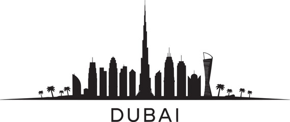 Dubai Skyline Silhouette Vector Illustration - UAE Cityscape, Urban Landmark, Travel Destination © Pappu0099