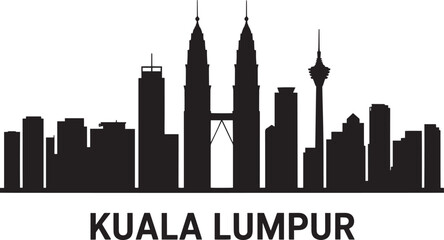 Naklejka premium Kuala Lumpur Skyline Silhouette Vector Illustration with Cityscape and Urban Architecture Design