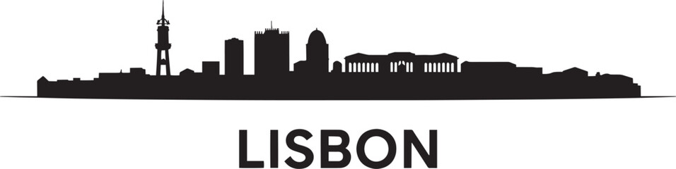 Fototapeta premium Lisbon Portugal Skyline Silhouette Vector Illustration with Cityscape Buildings