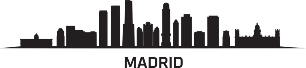 Obraz premium Madrid Skyline Silhouette Vector Illustration Spain Cityscape Landmark Travel Destination European Capital