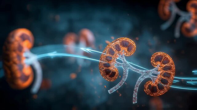 Dynamic animation highlighting selective solute reabsorption and secretion with animated arrows representing active transport in kidney structures.