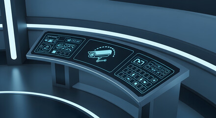 Futuristic Security Console With Advanced Technology For Monitoring Operations