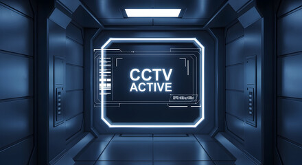 Fototapeta premium Futuristic Security Room With Cctv Display Showing Active Surveillance Mode