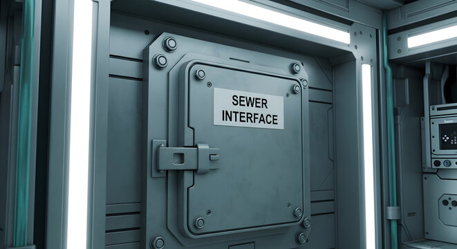 Futuristic Sewer Interface Door In A Sci-Fi Environment Interior