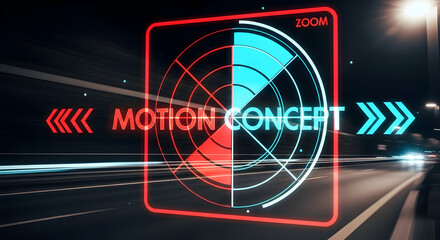 High Speed Concept With Animated Graphic Radar On Blurred Highway Night