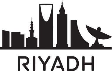 Riyadh City Skyline Silhouette with Modern Architecture and Landmark Structures on Transparent Backdrop