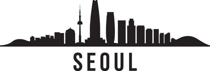 Naklejka premium Seoul Skyline Silhouette Vector Illustration South Korea Cityscape Urban Design Modern Architecture