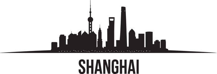 Naklejka premium Shanghai Cityscape Silhouette Vector Illustration A Detailed Skyline Depiction of China's Metropolis