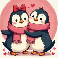 Fototapeta premium Love in the Arctic: Adorable Penguin Pair