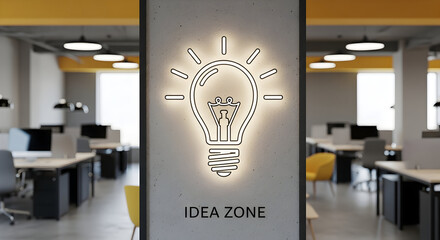 Illuminated Idea Zone Sign In Modern Office Workspace Environment